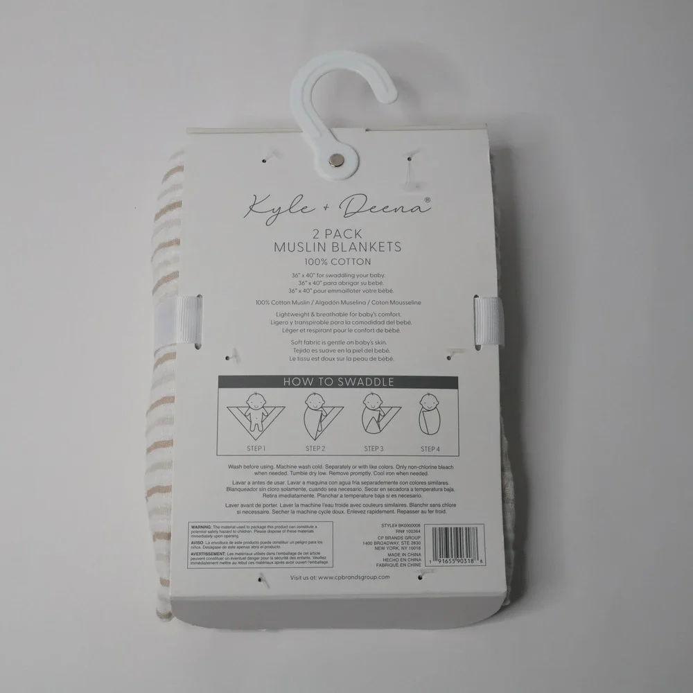 Kyle & Deena 2 Pk Muslin Blankets 100% Cotton Rocking‎ Horse Striped Baby Shower